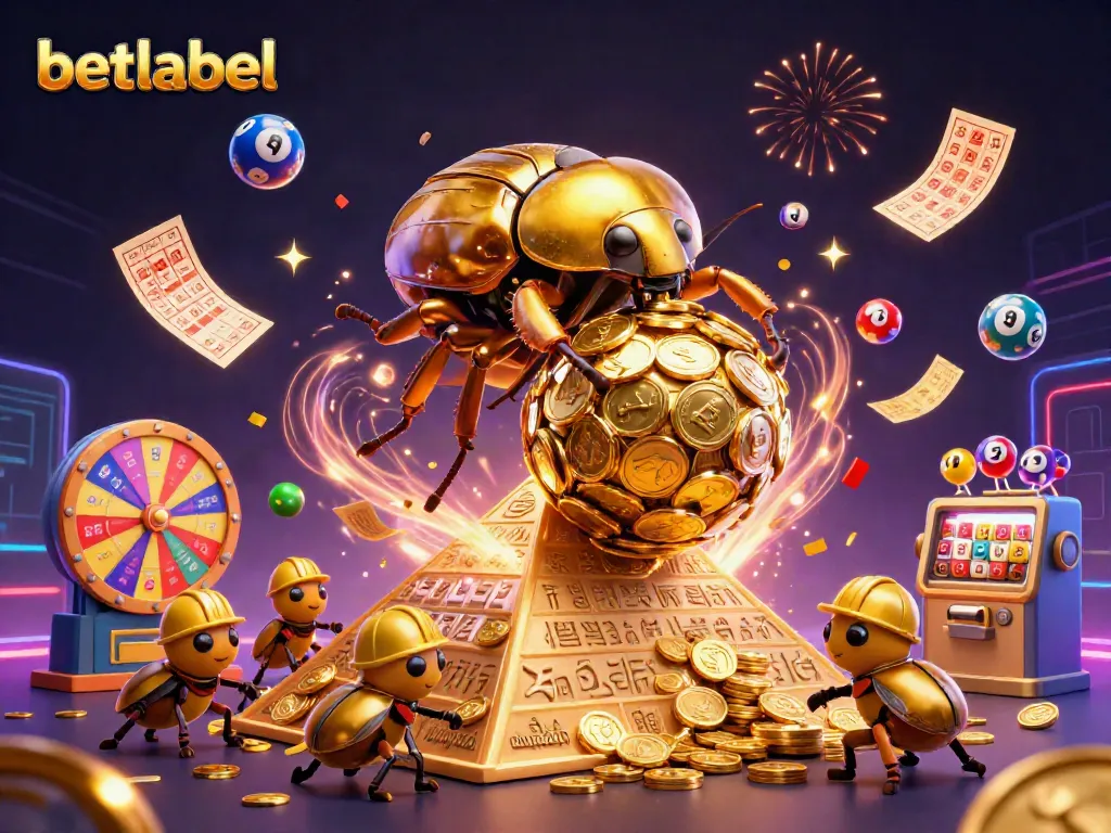 Experience thrilling gaming with betlabel featuring a golden dung beetle and dynamic casino elements.