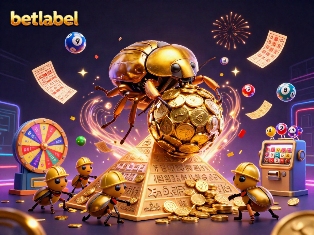 Experience thrilling gaming with betlabel featuring a golden dung beetle and dynamic casino elements.
